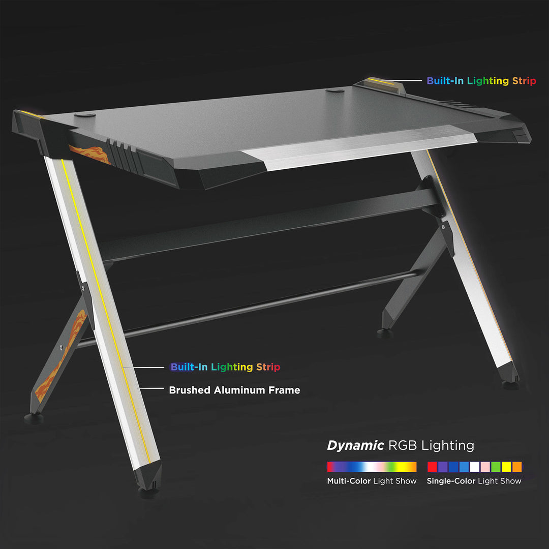 NanoRS - RS150 - Speeltafel met kleurrijke LED RGB-verlichting - Computertafel - Ergonomisch bureau - Kabelbeheersysteem - 129,5 x 72,5 cm tot 50 kg