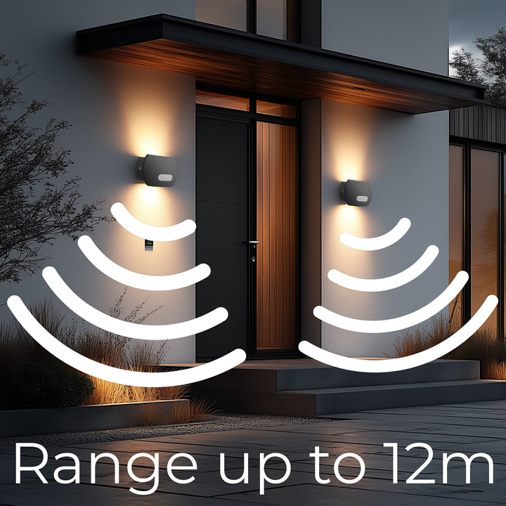 Maclean Energy MCE366 - PC+ALU, 20W (1600lm) Neutraal Witte 4000K IP65 grijze LED wandlamp met PIR sensor