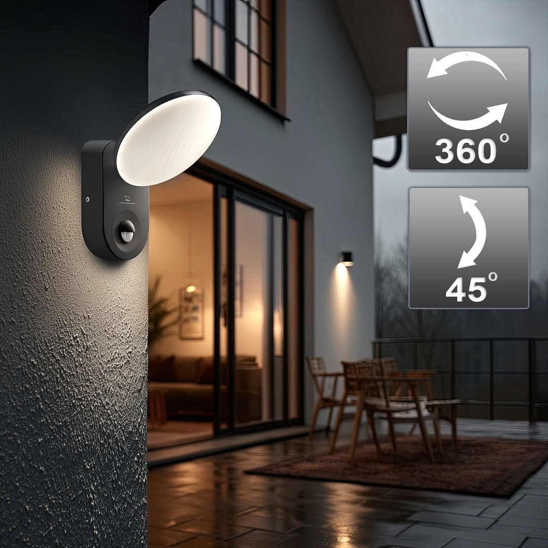 Maclean Energy MCE367 LED wandlamp met PIR sensor - PC + ALU, 15W (1100lm) Neutraal Wit 4000K IP65 grijs