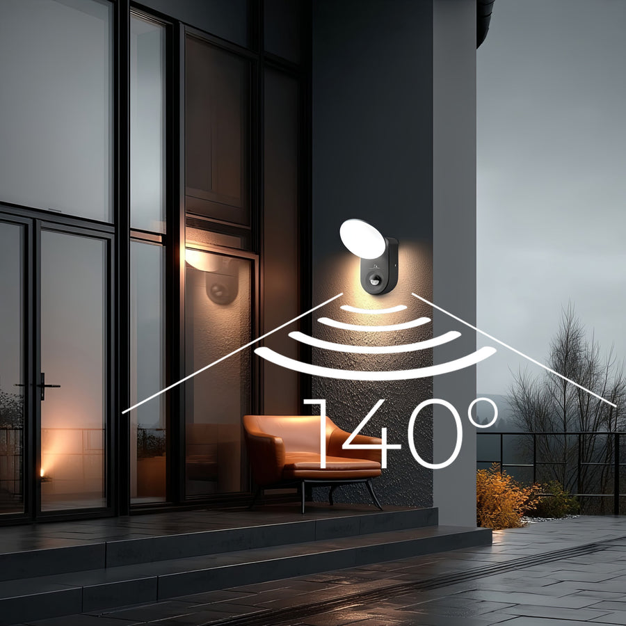 Maclean Energy MCE367 LED wandlamp met PIR sensor - PC + ALU, 15W (1100lm) Neutraal Wit 4000K IP65 grijs