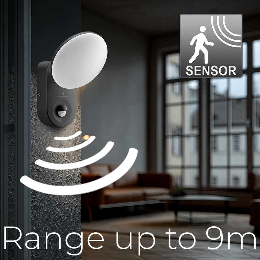 Maclean Energy MCE367 LED wandlamp met PIR sensor - PC + ALU, 15W (1100lm) Neutraal Wit 4000K IP65 grijs