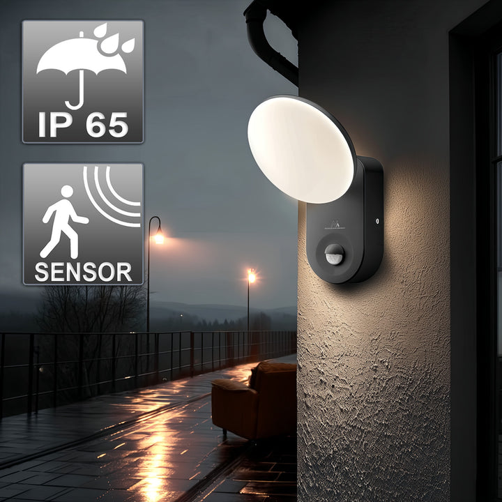 Maclean Energy MCE367 LED wandlamp met PIR sensor - PC + ALU, 15W (1100lm) Neutraal Wit 4000K IP65 grijs