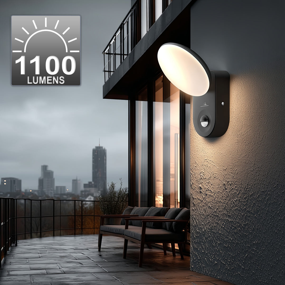 Maclean Energy MCE367 LED wandlamp met PIR sensor - PC + ALU, 15W (1100lm) Neutraal Wit 4000K IP65 grijs