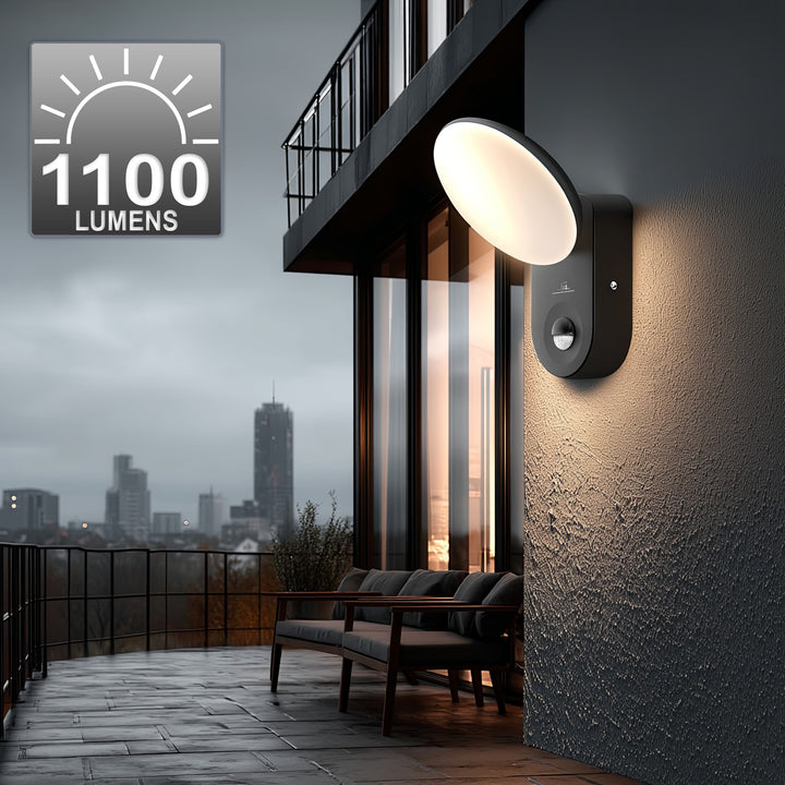 Maclean Energy MCE367 LED wandlamp met PIR sensor - PC + ALU, 15W (1100lm) Neutraal Wit 4000K IP65 grijs