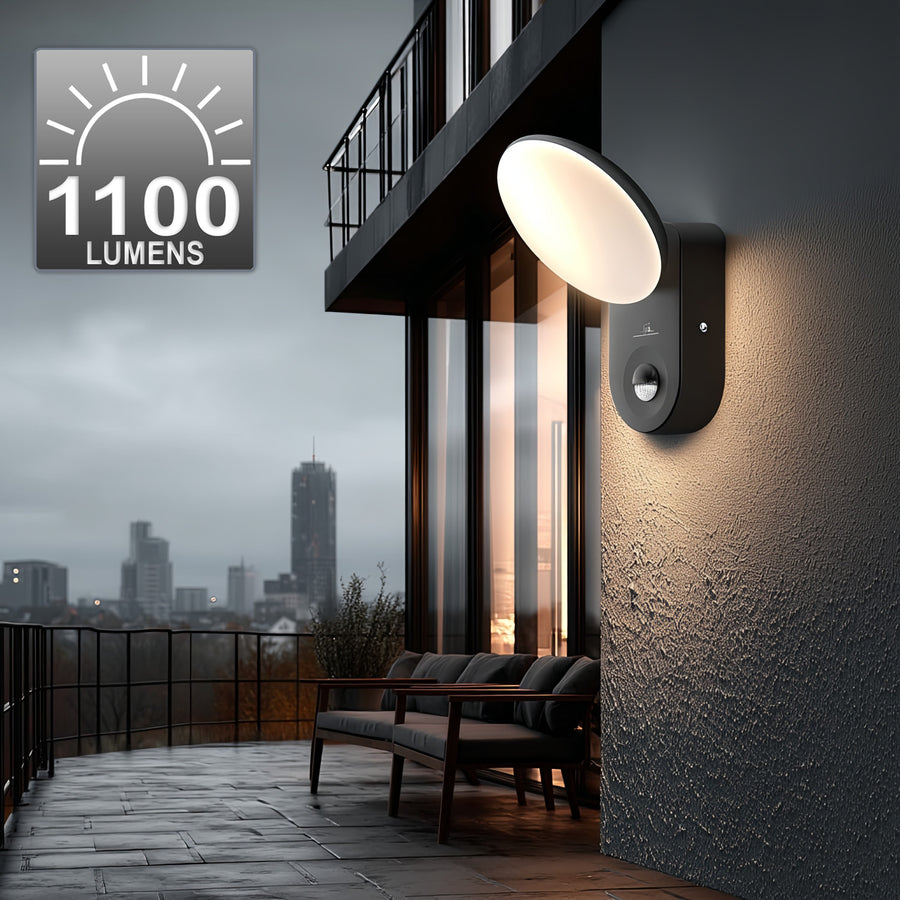 Maclean Energy MCE367 LED wandlamp met PIR sensor - PC + ALU, 15W (1100lm) Neutraal Wit 4000K IP65 grijs