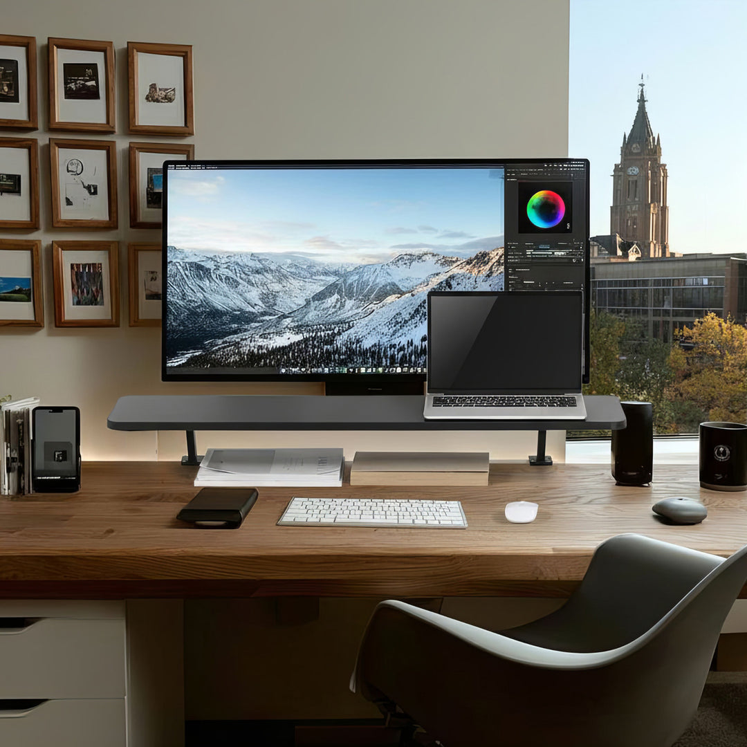 Ergo Office - Monitorstandaard 13"~32" tot max. 20kg / Tafelblad 100x26cm Planchet - Tafelbevestiging - Bureaubevestiging