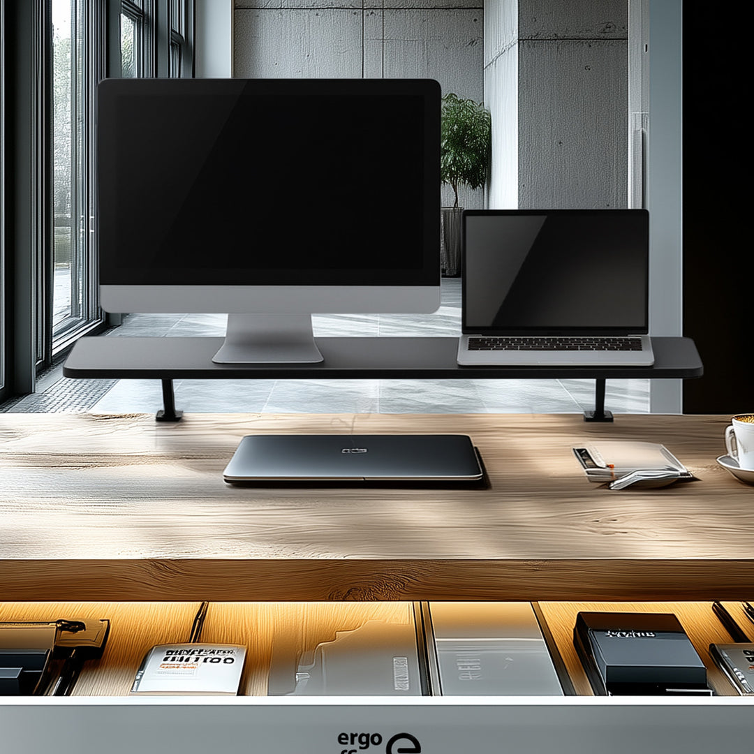 Ergo Office - Monitorstandaard 13"~32" tot max. 20kg / Tafelblad 100x26cm Planchet - Tafelbevestiging - Bureaubevestiging
