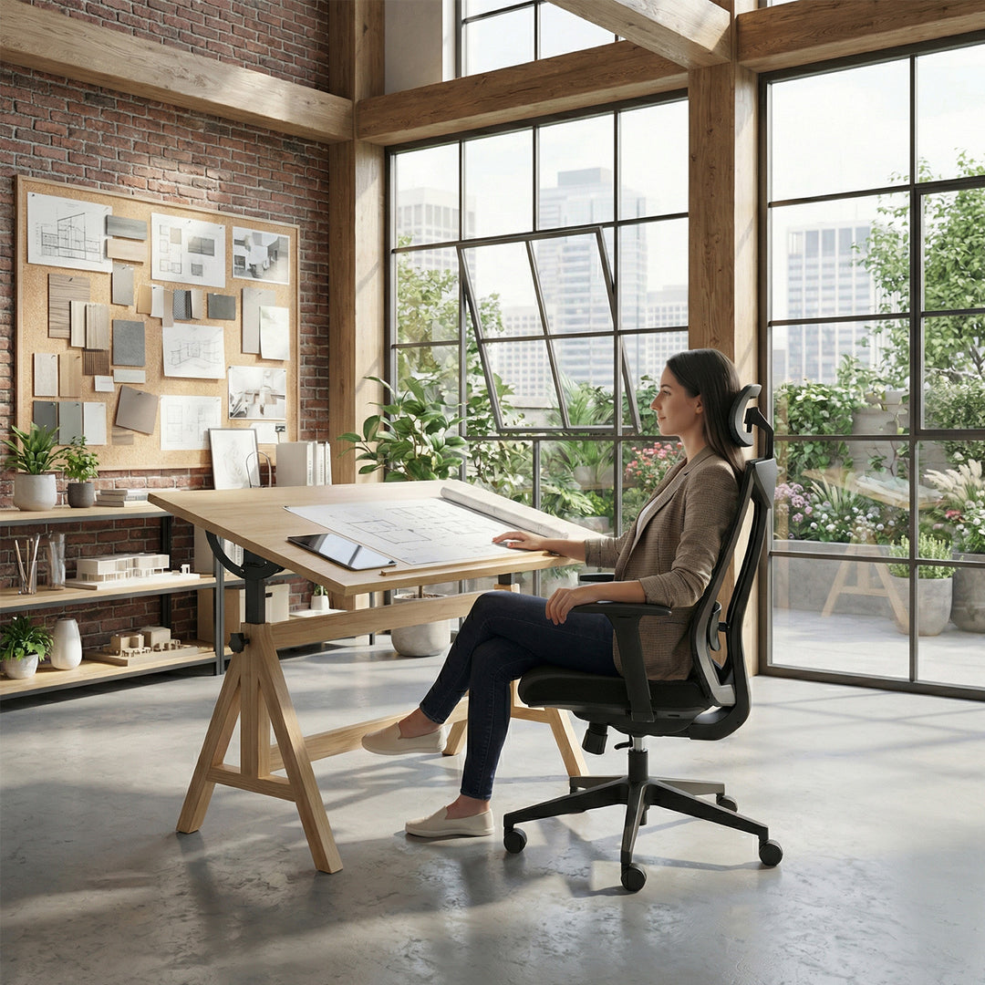 Ergo Office -  Ergonomische Bureaustoel met wielen en lendensteun - max. belasting 150 kg