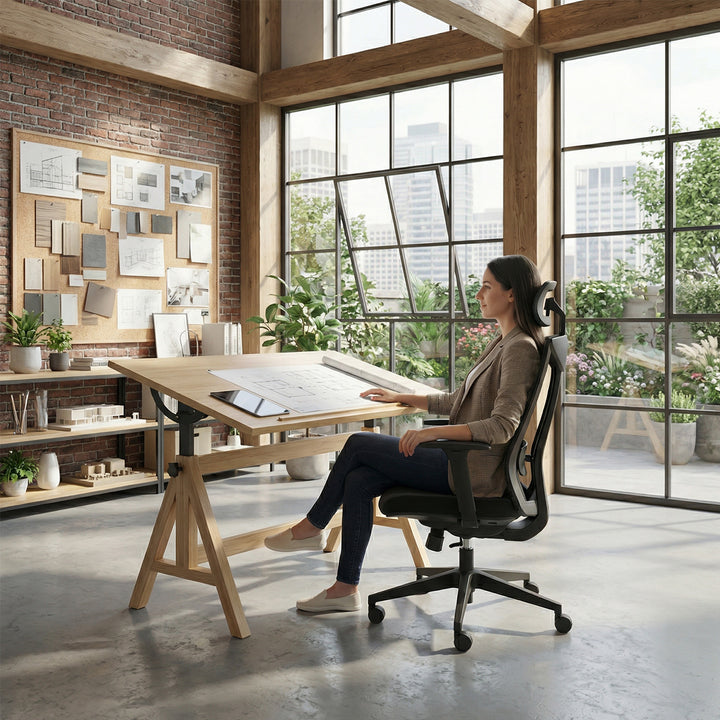 Ergo Office -  Ergonomische Bureaustoel met wielen en lendensteun - max. belasting 150 kg