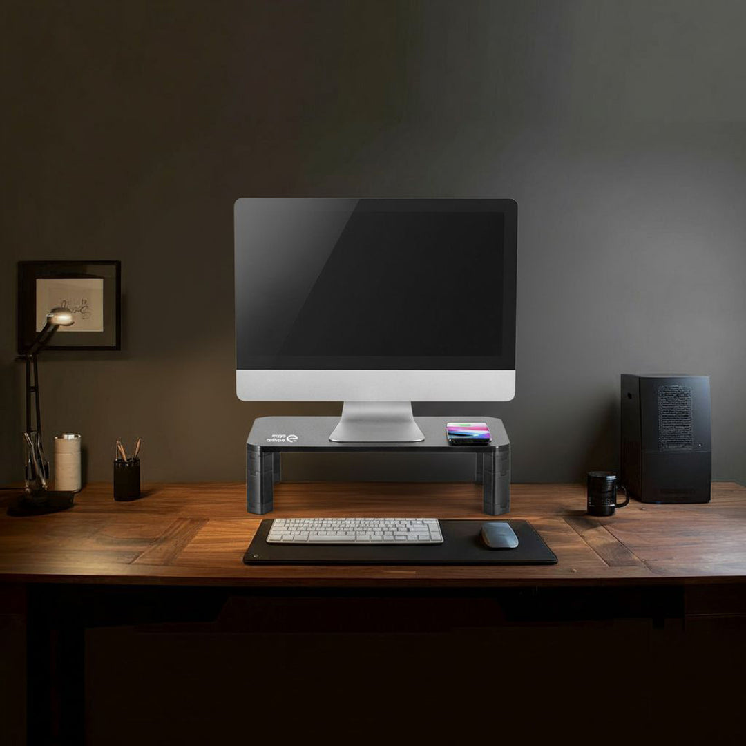 Ergo Office - In hoogte verstelbare schermstandaard met draadloze Qi-oplader voor monitoren 17"~32" tot max. 20kg