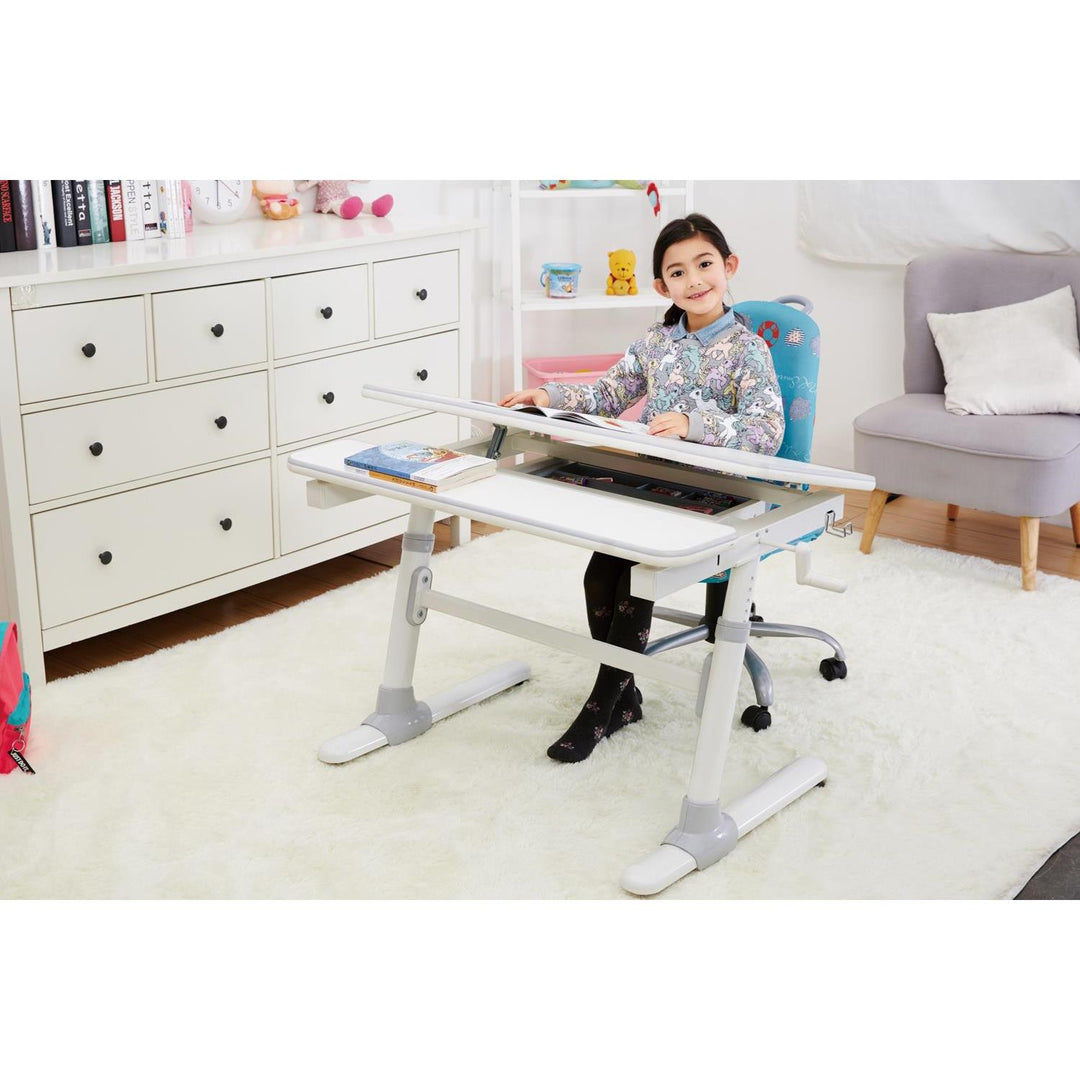 Ergo Office ER-417 Ergonomisch kinderbureau met hoogte- en kantelverstelling Kinderschooltafel tot 100 kg lade-tashaak