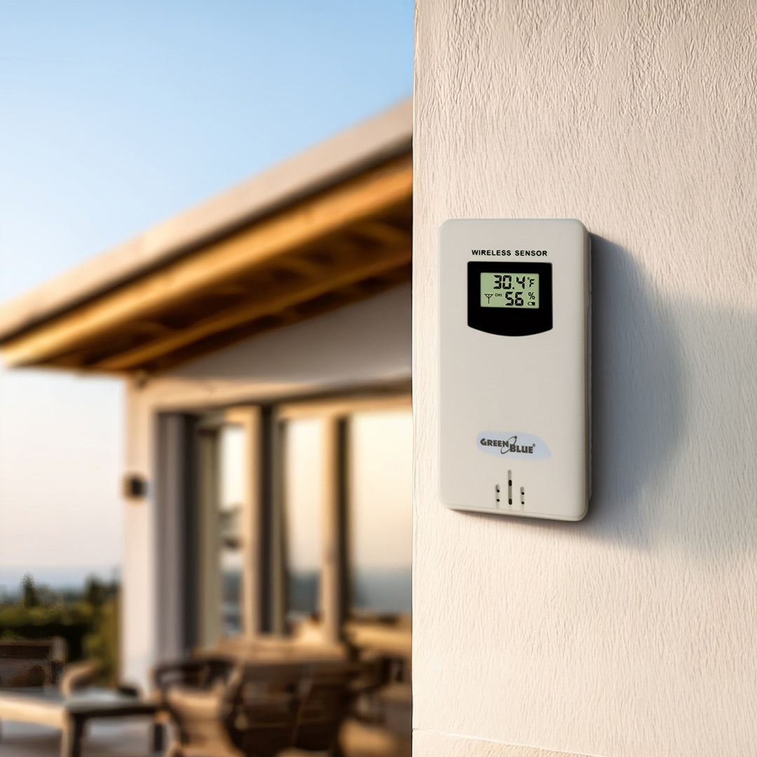 GreenBlue - Draadloos weerstation met draadloze Qi-oplader |  Mood Light Base -  Externe Sensor Binnen- en Buitenthermometer - Wit