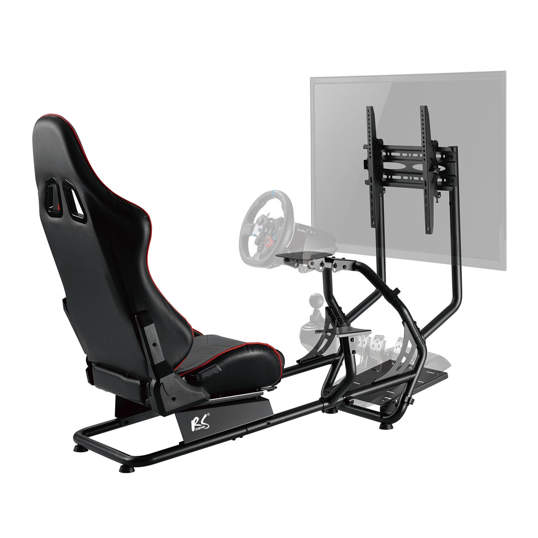 Racing simulator cockpit 3 in 1 speelstoel met kunstlederen bekleding - Stuurwiel standaard TV beugel tot 50" Max. Vesa 400x400