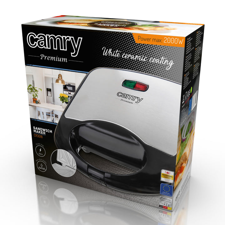 Camry sandwichmaker, keramische antiaanbaklaag, max. vermogen 850 W, CR 3018