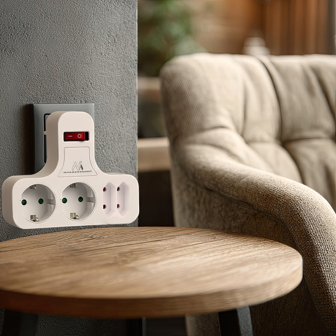 Maclean MCE224 Stopcontact Viervoudig met aan/uit schakelaar Stabilisatievoet Schuko type, 2x2.5A, 2x16A