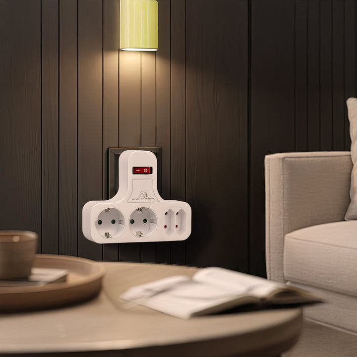 Maclean MCE224 Stopcontact Viervoudig met aan/uit schakelaar Stabilisatievoet Schuko type, 2x2.5A, 2x16A