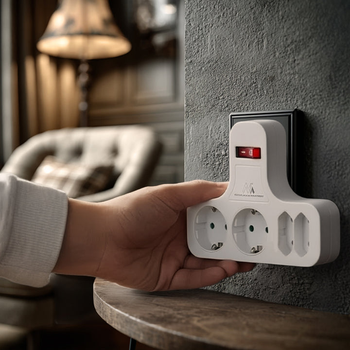 Maclean MCE224 Stopcontact Viervoudig met aan/uit schakelaar Stabilisatievoet Schuko type, 2x2.5A, 2x16A