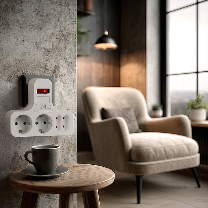 Maclean MCE224 Stopcontact Viervoudig met aan/uit schakelaar Stabilisatievoet Schuko type, 2x2.5A, 2x16A