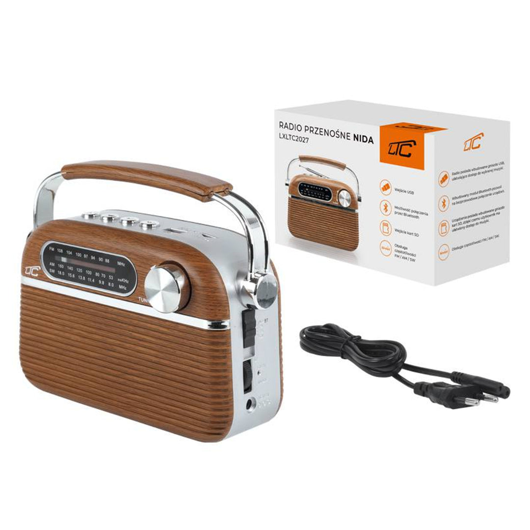 RETRO LTC DRAAGBARE RADIO NIDA BLUETOOTH, AM / FM / MP3 / USB / SD INGEBOUWDE BATTERIJ 1200 MAH