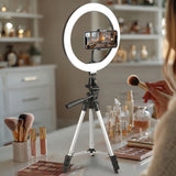 10 "12W LED-ringlicht met statief en Bluetooth-trigger 3 kleuren 10 helderheidsniveaus 10% -100% Instelbare helderheid 160 LED-verlichtingslamp voor smartphonehouder