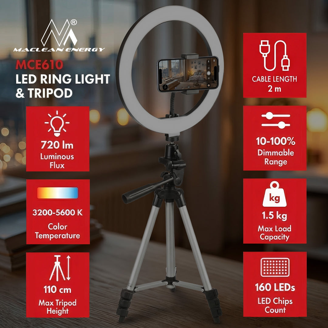 10 "12W LED-ringlicht met statief en Bluetooth-trigger 3 kleuren 10 helderheidsniveaus 10% -100% Instelbare helderheid 160 LED-verlichtingslamp voor smartphonehouder