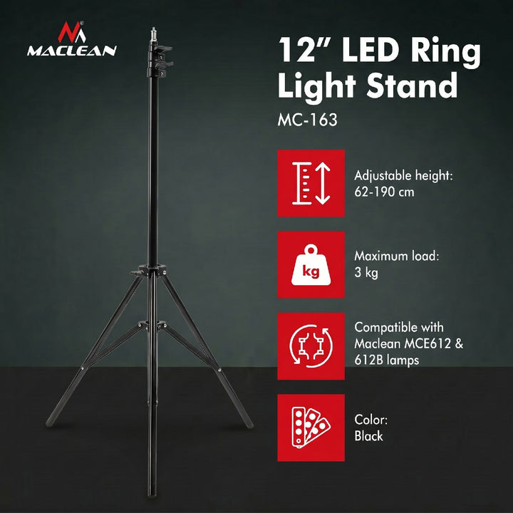 Statief voor 12 "Maclean MC-163 LED ringlamp, max hoogte 190 cm, max belasting 3 kg