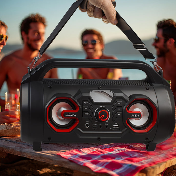Audiocore AC875 Bazooka Draagbare Bluetooth-luidspreker Boombox 30W (20W + 5Wx2) IPX4 Spatwaterdicht / Radio / microSD / Aux-In / USB / Verlichting / Microfoonpoort / Afstandsbediening