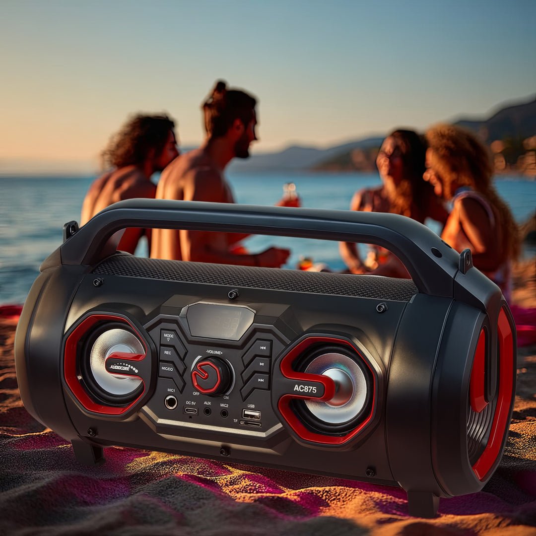 Audiocore AC875 Bazooka Draagbare Bluetooth-luidspreker Boombox 30W (20W + 5Wx2) IPX4 Spatwaterdicht / Radio / microSD / Aux-In / USB / Verlichting / Microfoonpoort / Afstandsbediening