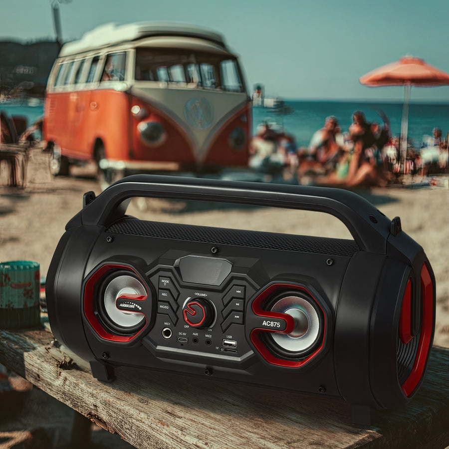 Audiocore AC875 Bazooka Draagbare Bluetooth-luidspreker Boombox 30W (20W + 5Wx2) IPX4 Spatwaterdicht / Radio / microSD / Aux-In / USB / Verlichting / Microfoonpoort / Afstandsbediening