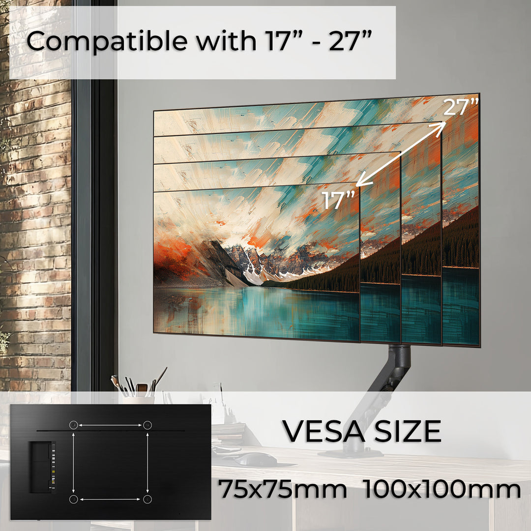 Universele bureausteun voor monitor Maclean, mechanische veer 17"-27" 7kg, VESA 75x75,100x100, MC-906