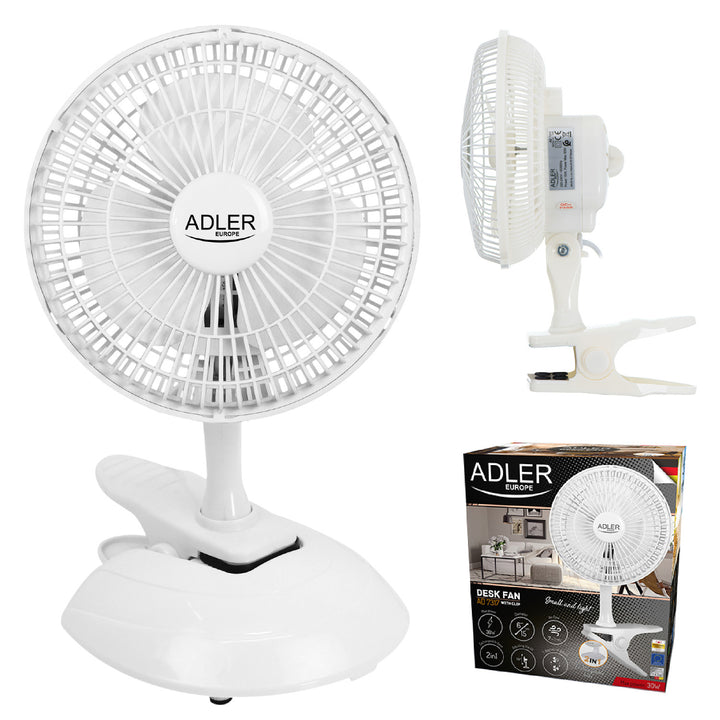 Adler bureauventilator, clip en voet, diameter 15 cm, max. vermogen 30W, AD7317