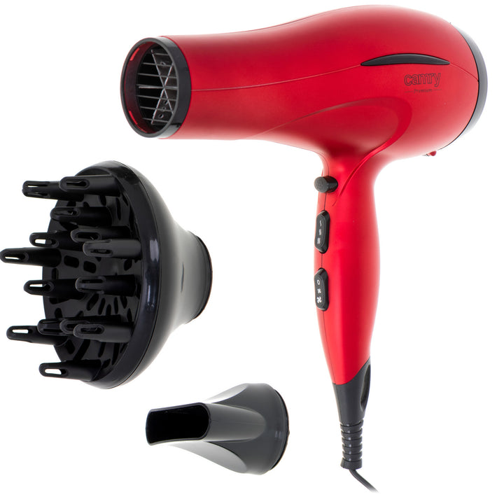 Camry haardroger, 2 blaassterktes, 3 temperatuurstanden, 2400W, rood, CR 2253