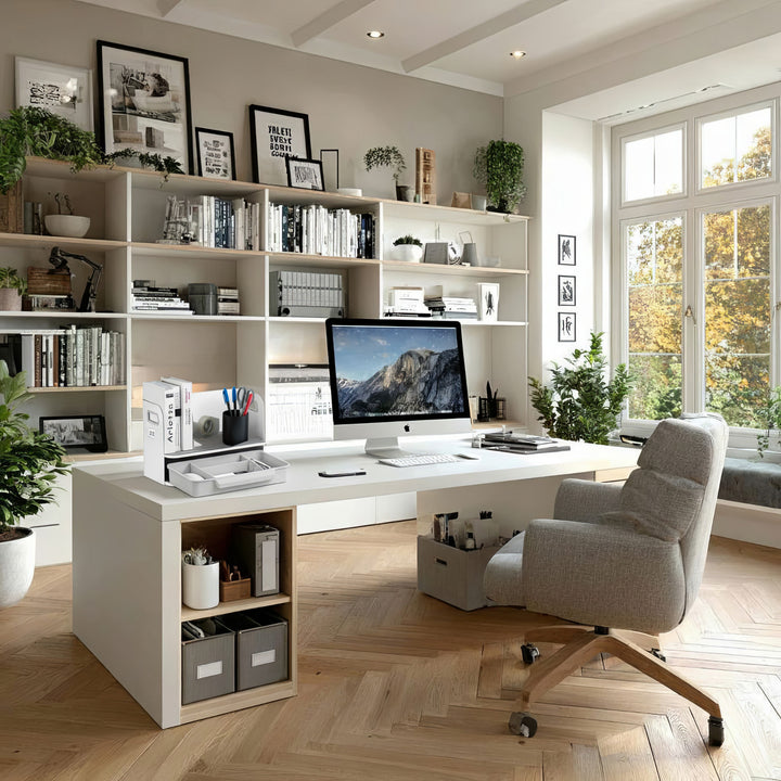 Ergo Office - Bureau-organizer met lade en boekensteun | Bureau-benodigdheden-organiser Bureaulade tot 10 kg Wit