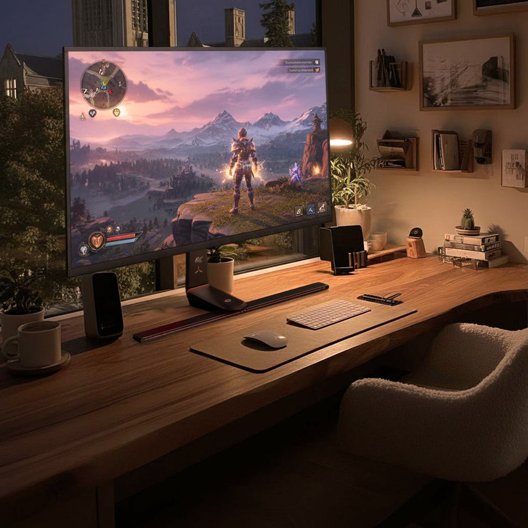 NanoRS RS167 Gaming-monitorstandaard Monitorbevestiging TV-beugelstandaard 32-55" RGB LED-verlichting in hoogte verstelbaar Draaibaar antelbaar max VESA 400x400, max. 40kg