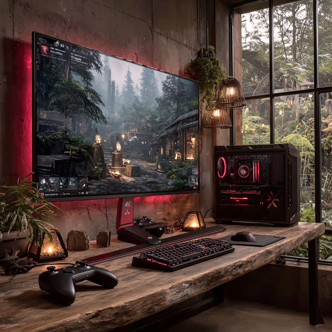 NanoRS RS167 Gaming-monitorstandaard Monitorbevestiging TV-beugelstandaard 32-55" RGB LED-verlichting in hoogte verstelbaar Draaibaar antelbaar max VESA 400x400, max. 40kg