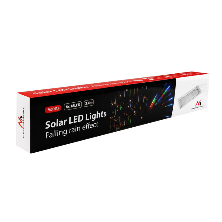 Maclean MCE412 Solar LED Icicle Fairy Lights 144 LED 8 x 30 cm Icicles RGB Lichtgordijn 2,4 m Kerstverlichting IP44 Decoratie Solar Light