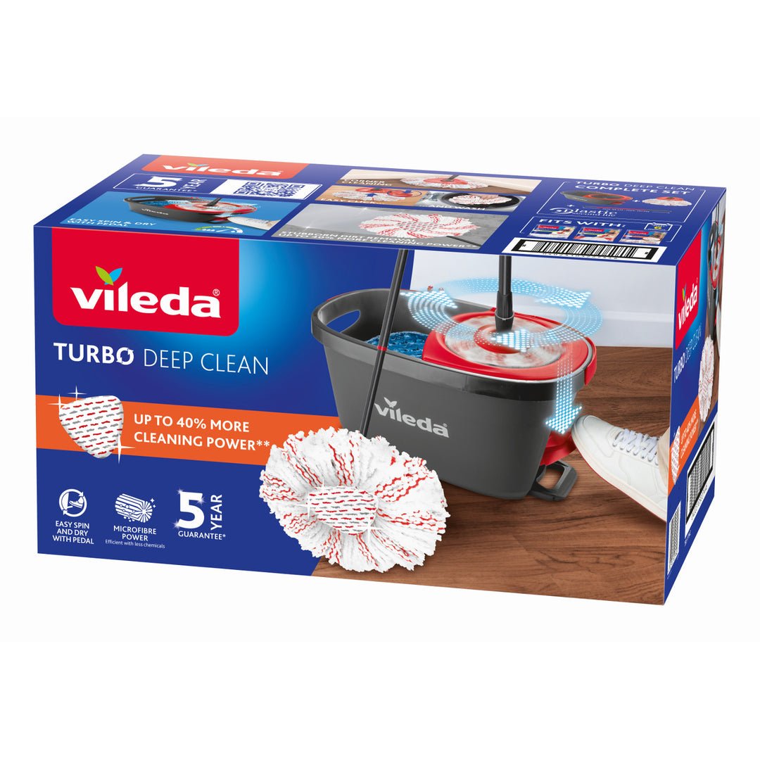 Vileda Turbo Deep Clean-set met draaibare mop, steel en emmer