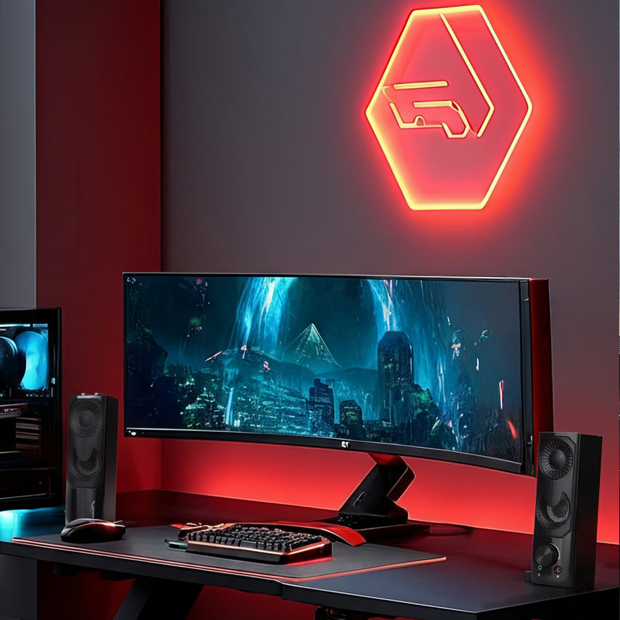 Audiocore AC955 2 in 1 2.0 PC-luidsprekers met Soundbar-functie RGB-achtergrondverlichting Stereoluidsprekers 2x3W RMS AUX 3,5 mm USB-voeding