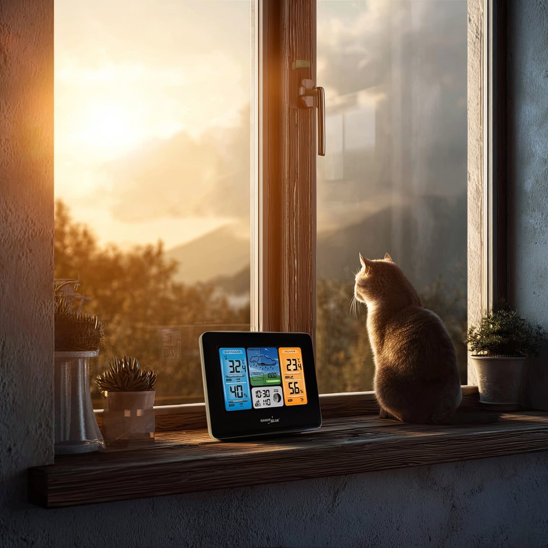 GreenBlue GB215 WiFi-weerstation met weersvoorspelling-app Compatibel met TUYA-display 7 talen Binnen- en buitentemperatuur Maanfaseweergave Datum- en dagweergave Weersvoorspellingsfunctie IPX4