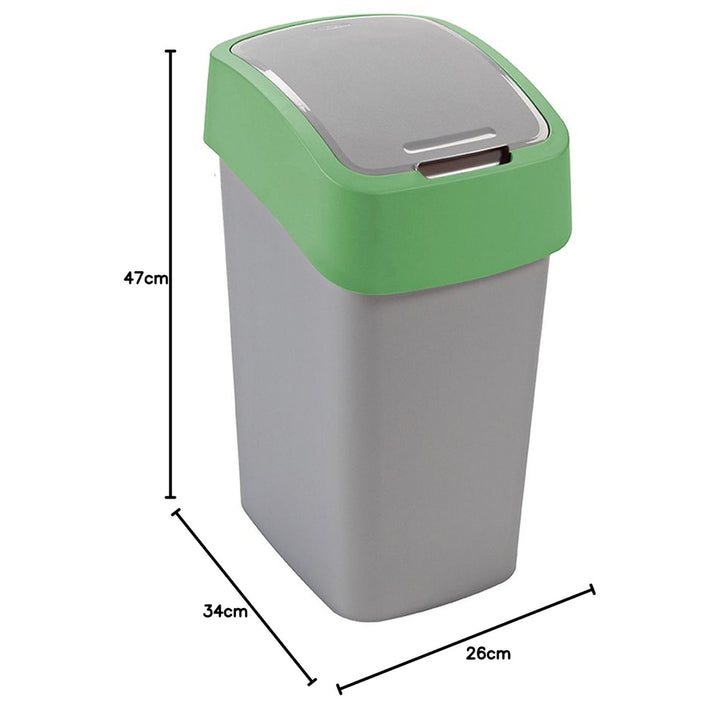 Cuver afvalbak, gescheiden, met deksel, grijs, groen frame, 25L, Flip Bin