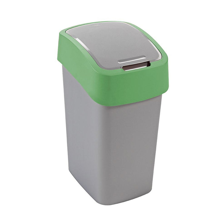 Cuver afvalbak, gescheiden, met deksel, grijs, groen frame, 25L, Flip Bin