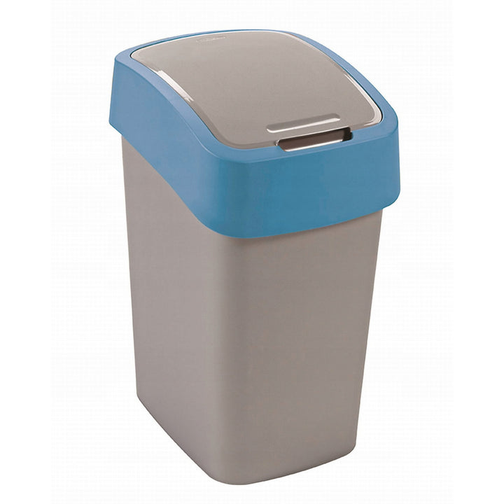 Cuver afvalbak, gescheiden, met deksel, grijs, blauw frame, 25L, Flip Bin