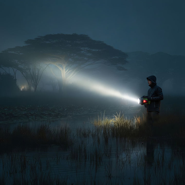 Maclean MCE345 LED 3 in 1 oplaadbare zaklamp met 2 stadslichten en powerbank functie voor kamperen buiten USB 3 Lichtstanden 5W XM-L-T6 Koud wit 6500K 3.7V 3x18650 4500mAh IP65