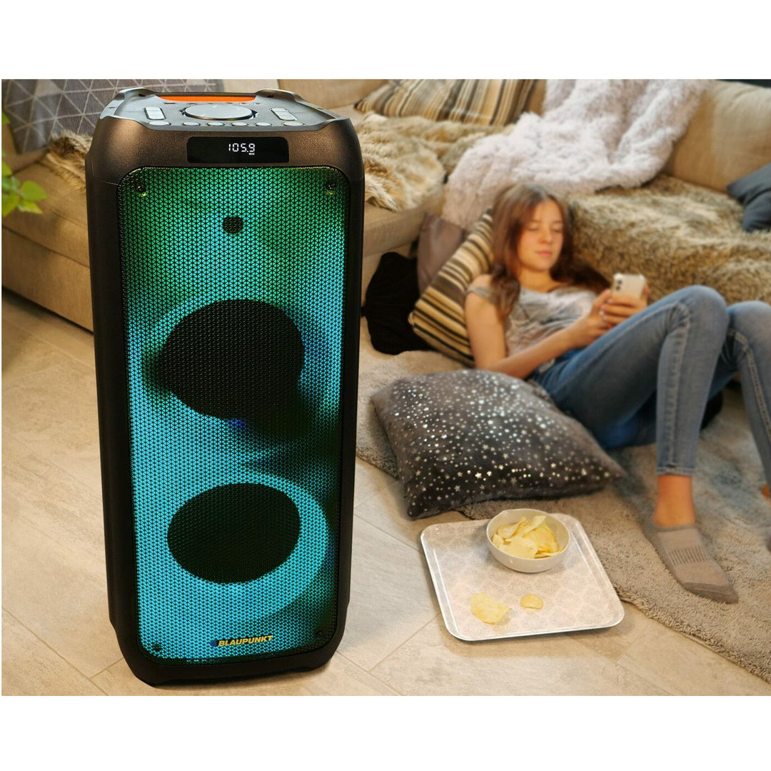 Blaupunkt - PartyBox draagbare Bluetooth-luidspreker met Karaoke-functie Gitaar-ingang TWS Radio AUX USB microSD Afstandsbediening Disco LED-verlichting