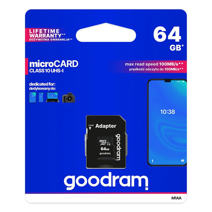 64 GB microSD-geheugenkaart met classpath 10 Goodram-adapter