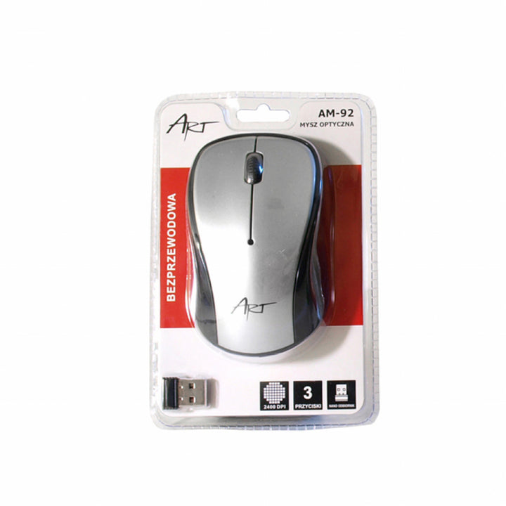 Art optische muis, draadloos, USB, zilver, AM-92B
