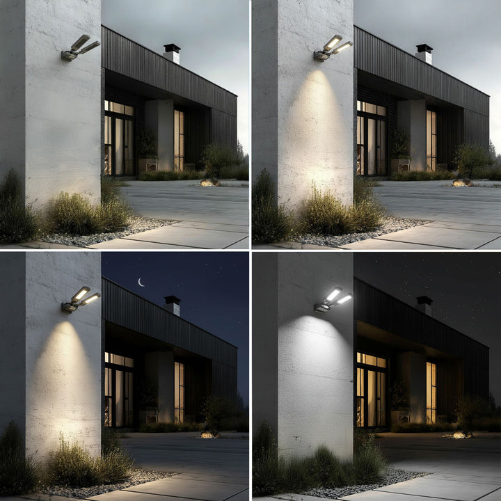 Solar straatlamp met bewegings- en schemersensor IP54 5W 2x 450 Lumen 6500K Twee lichtbronnen Afstandsbediening Solar Lamp Buitenwandlamp Buitenverlichting 3 verlichtingsmodi