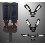 Solar straatlamp met bewegings- en schemersensor IP54 5W 2x 450 Lumen 6500K Twee lichtbronnen Afstandsbediening Solar Lamp Buitenwandlamp Buitenverlichting 3 verlichtingsmodi