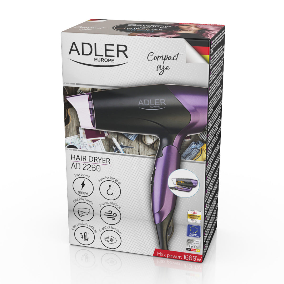 Droger 1600W met inklapbare handgreep en luchtconcentrator Adler AD 2260