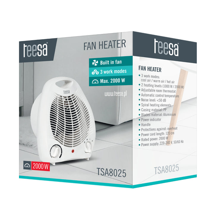 Teesa TSA8025 - Ventilatorkachel, warme en koude lucht, 3 standen - wit